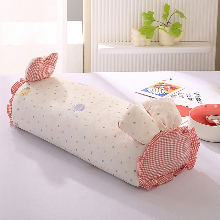 91家纺网 家纺一手货源 找家纺 蔻眠 直播爆款田园兔-全棉双层纱荞麦枕芯卡通儿童学生成人护颈枕 田园兔-奶油草莓 20x50cm