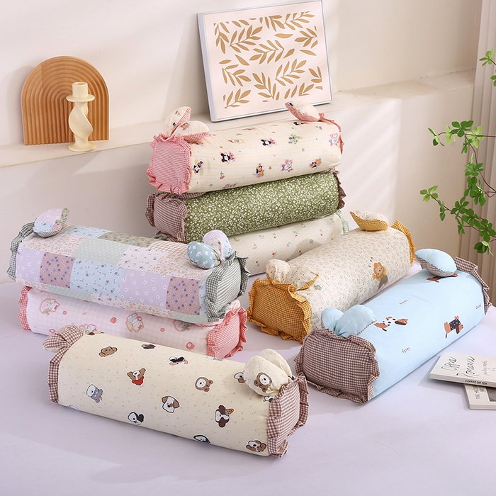 91家纺网 家纺一手货源 找家纺 蔻眠 直播爆款田园兔-全棉双层纱荞麦枕芯卡通儿童学生成人护颈枕 主图 20x50cm