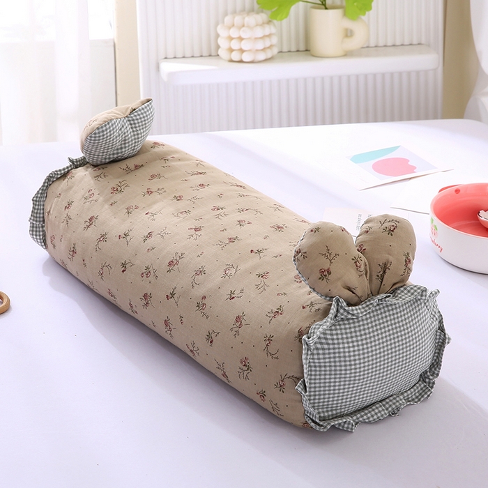 91家纺网 家纺一手货源 找家纺 蔻眠 直播爆款田园兔-全棉双层纱荞麦枕芯卡通儿童学生成人护颈枕 田园兔-驼色 20x50cm