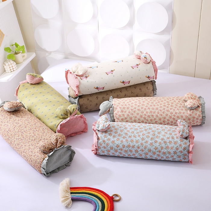 91家纺网 家纺一手货源 找家纺 蔻眠 直播爆款田园兔-全棉双层纱荞麦枕芯卡通儿童学生成人护颈枕 主图 20x50cm