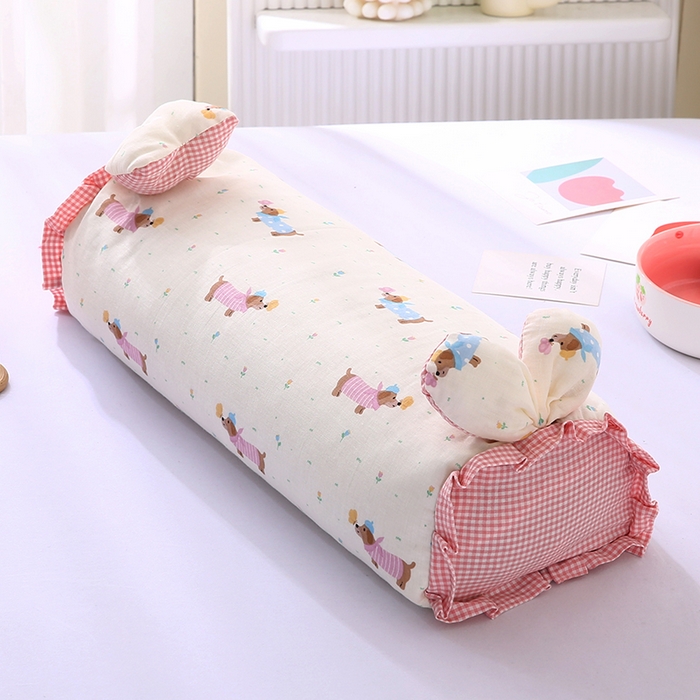 91家纺网 家纺一手货源 找家纺 蔻眠 直播爆款田园兔-全棉双层纱荞麦枕芯卡通儿童学生成人护颈枕 田园兔-腊肠狗 20x50cm