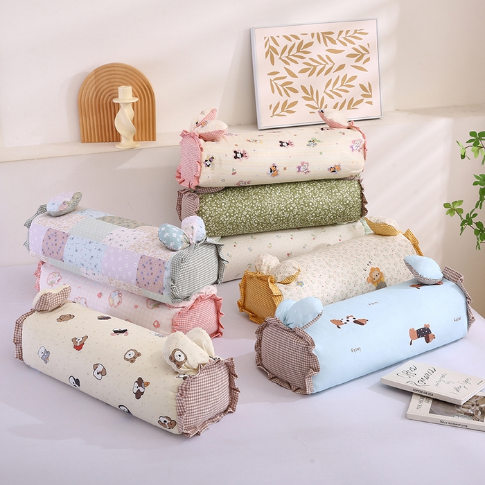 91家纺网 家纺一手货源 找家纺 蔻眠 直播爆款田园兔-全棉双层纱荞麦枕芯卡通儿童学生成人护颈枕 主图 20x50cm