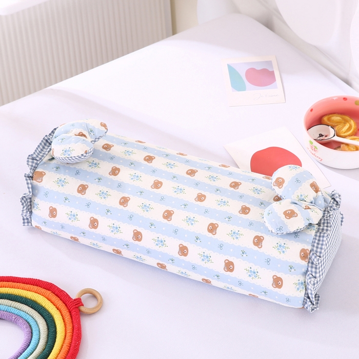 91家纺网 家纺一手货源 找家纺 蔻眠 直播爆款田园兔-全棉双层纱荞麦枕芯卡通儿童学生成人护颈枕 田园兔-小熊蓝 20x50cm