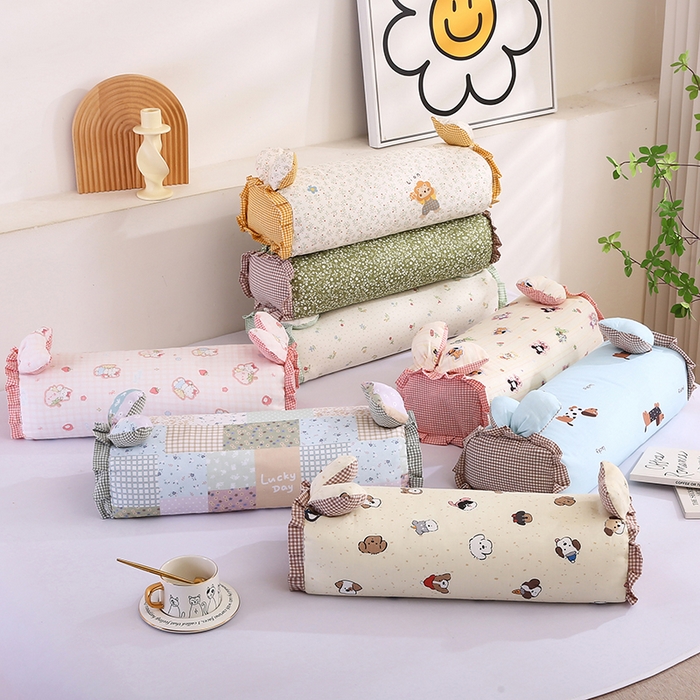 91家纺网 家纺一手货源 找家纺 蔻眠 直播爆款田园兔-全棉双层纱荞麦枕芯卡通儿童学生成人护颈枕 主图 20x50cm