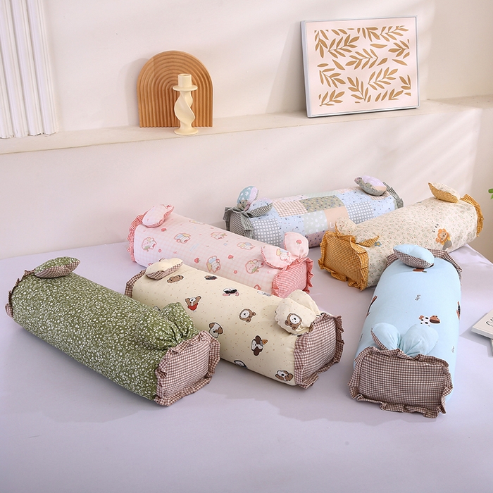 91家纺网 家纺一手货源 找家纺 蔻眠 直播爆款田园兔-全棉双层纱荞麦枕芯卡通儿童学生成人护颈枕 主图 20x50cm