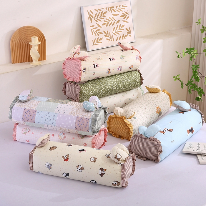 91家纺网 家纺一手货源 找家纺 蔻眠 直播爆款田园兔-全棉双层纱荞麦枕芯卡通儿童学生成人护颈枕 主图 20x50cm