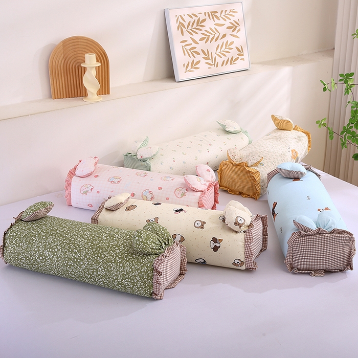 91家纺网 家纺一手货源 找家纺 蔻眠 直播爆款田园兔-全棉双层纱荞麦枕芯卡通儿童学生成人护颈枕 主图 20x50cm