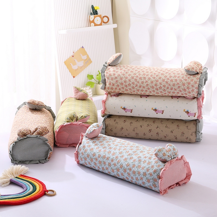 91家纺网 家纺一手货源 找家纺 蔻眠 直播爆款田园兔-全棉双层纱荞麦枕芯卡通儿童学生成人护颈枕 主图 20x50cm