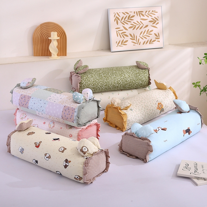 91家纺网 家纺一手货源 找家纺 蔻眠 直播爆款田园兔-全棉双层纱荞麦枕芯卡通儿童学生成人护颈枕 主图 20x50cm