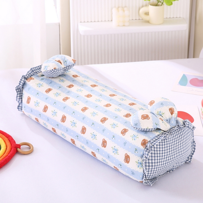 91家纺网 家纺一手货源 找家纺 蔻眠 直播爆款田园兔-全棉双层纱荞麦枕芯卡通儿童学生成人护颈枕 田园兔-小熊蓝 20x50cm