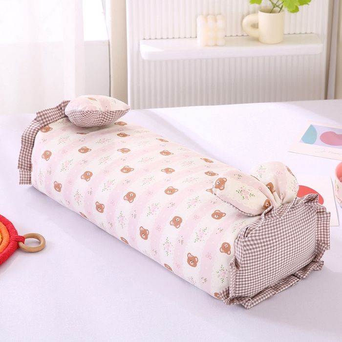 91家纺网 家纺一手货源 找家纺 蔻眠 直播爆款田园兔-全棉双层纱荞麦枕芯卡通儿童学生成人护颈枕 田园兔-小熊粉 20x50cm