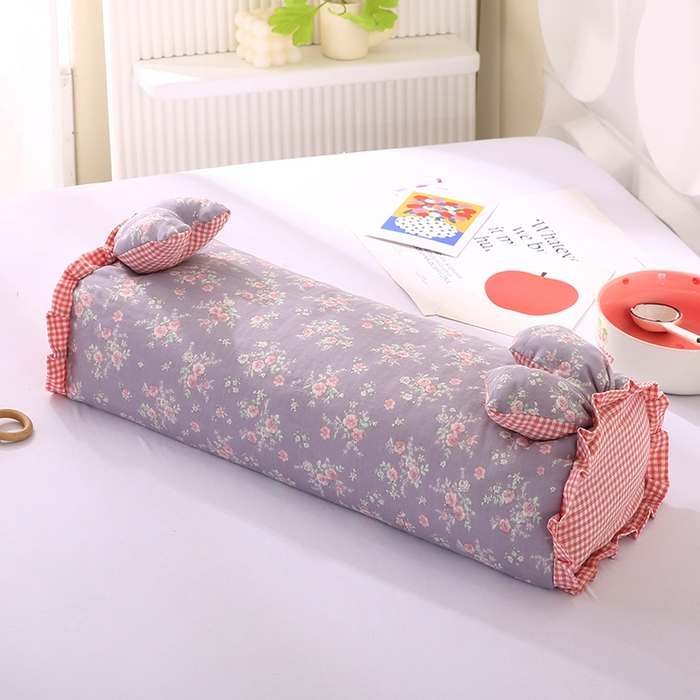 91家纺网 家纺一手货源 找家纺 蔻眠 直播爆款田园兔-全棉双层纱荞麦枕芯卡通儿童学生成人护颈枕 田园兔-紫色 20x50cm