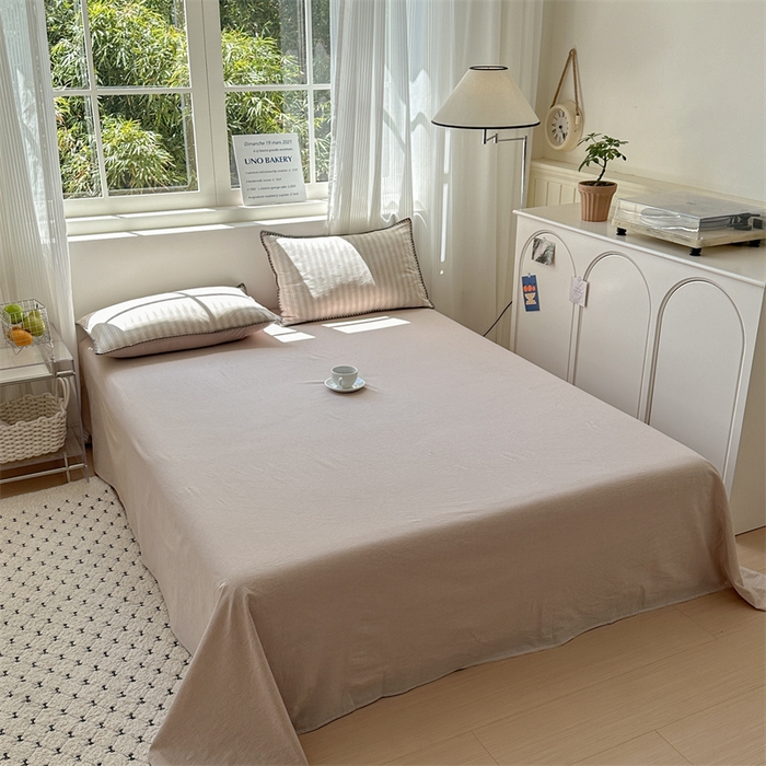 91家纺网 家纺一手货源 找家纺 晚依家纺 2025新款A类全棉色织水洗棉被套单件格子条纹四件套学生宿舍被罩三件套定制定做 乐事-米杏