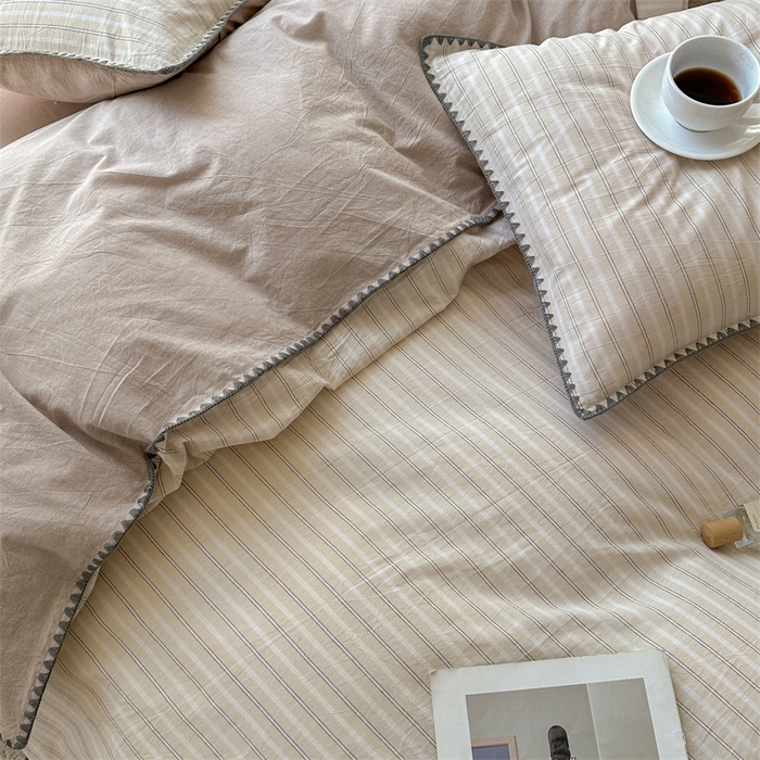 91家纺网 家纺一手货源 找家纺 晚依家纺 2025新款A类全棉色织水洗棉被套单件格子条纹四件套学生宿舍被罩三件套定制定做 乐事-米杏