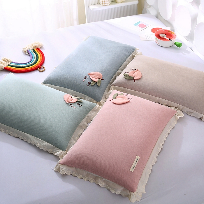 91家纺网 家纺一手货源 找家纺 （总）蔻眠 爱心桃-全棉水洗棉立体刺绣荞麦护颈枕芯儿童学生成人枕头