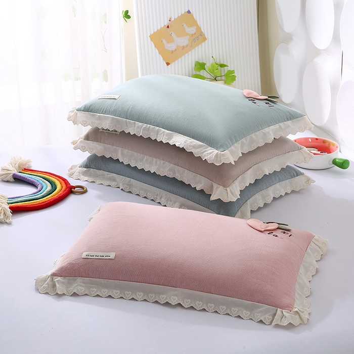 91家纺网 家纺一手货源 找家纺 （总）蔻眠 爱心桃-全棉水洗棉立体刺绣荞麦护颈枕芯儿童学生成人枕头