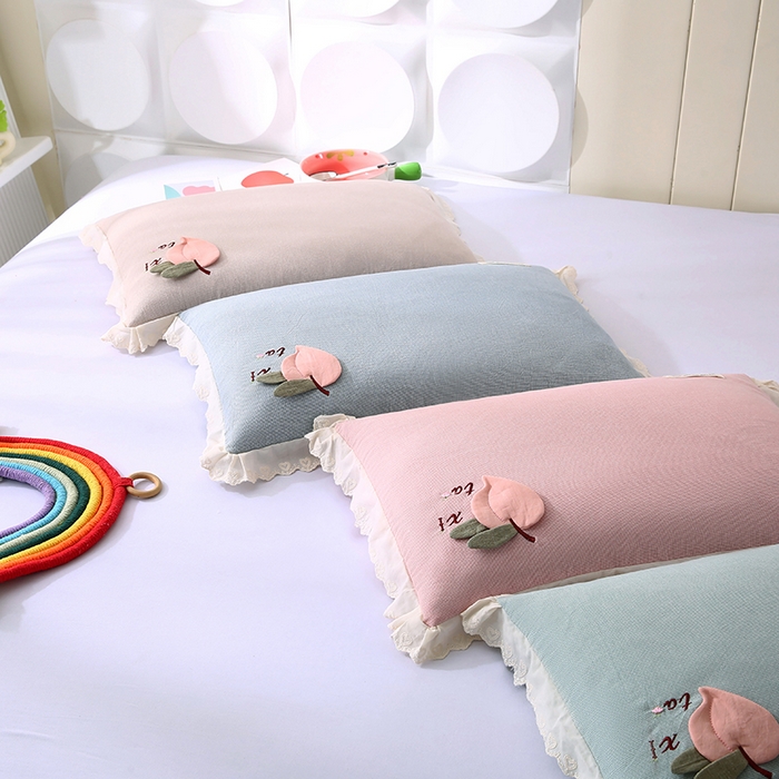 91家纺网 家纺一手货源 找家纺 （总）蔻眠 爱心桃-全棉水洗棉立体刺绣荞麦护颈枕芯儿童学生成人枕头