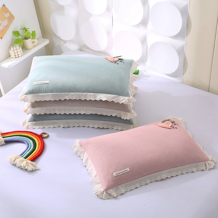 91家纺网 家纺一手货源 找家纺 （总）蔻眠 爱心桃-全棉水洗棉立体刺绣荞麦护颈枕芯儿童学生成人枕头