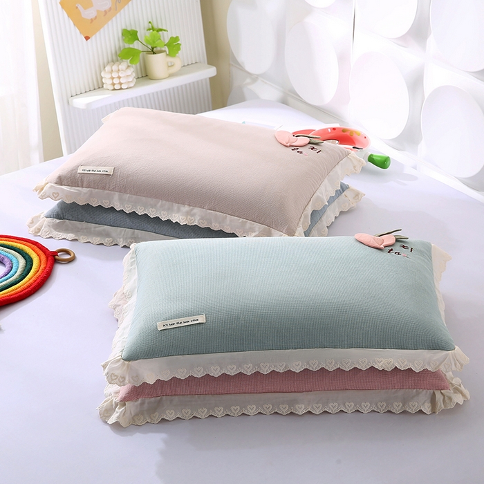 91家纺网 家纺一手货源 找家纺 （总）蔻眠 爱心桃-全棉水洗棉立体刺绣荞麦护颈枕芯儿童学生成人枕头