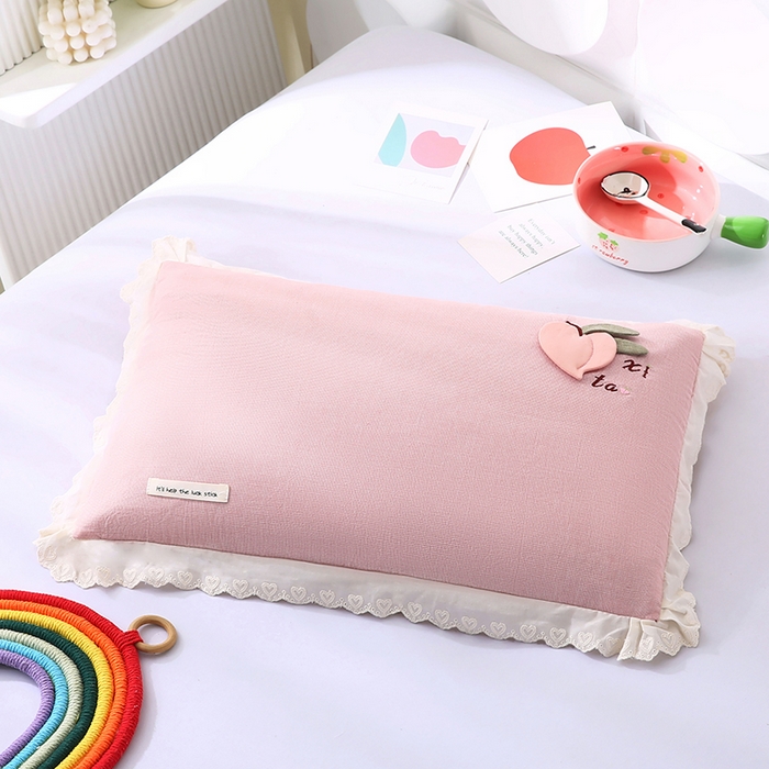 91家纺网 家纺一手货源 找家纺 （总）蔻眠 爱心桃-全棉水洗棉立体刺绣荞麦护颈枕芯儿童学生成人枕头