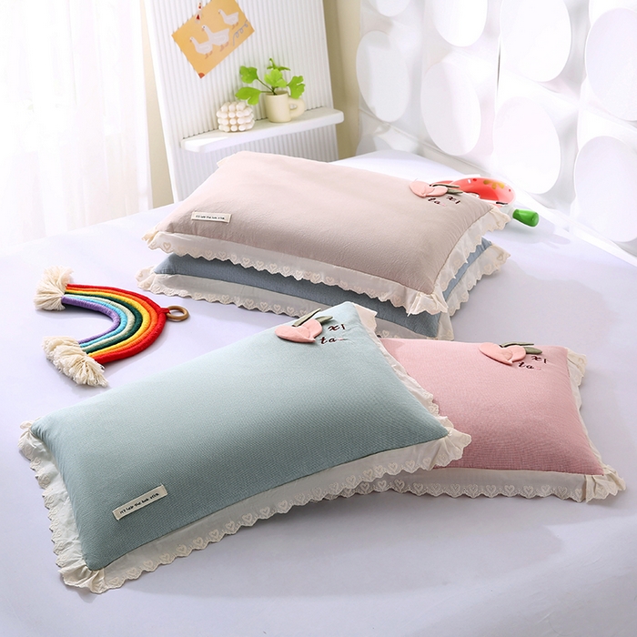 91家纺网 家纺一手货源 找家纺 （总）蔻眠 爱心桃-全棉水洗棉立体刺绣荞麦护颈枕芯儿童学生成人枕头