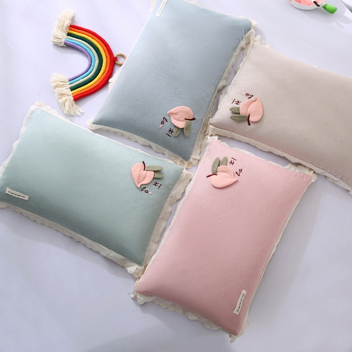 91家纺网 家纺一手货源 找家纺 （总）蔻眠 爱心桃-全棉水洗棉立体刺绣荞麦护颈枕芯儿童学生成人枕头