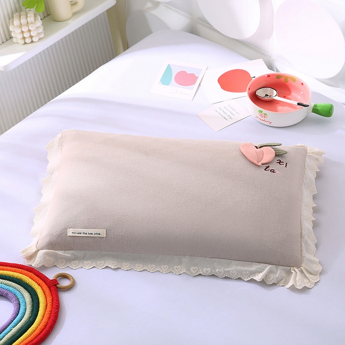 91家纺网 家纺一手货源 找家纺 （总）蔻眠 爱心桃-全棉水洗棉立体刺绣荞麦护颈枕芯儿童学生成人枕头