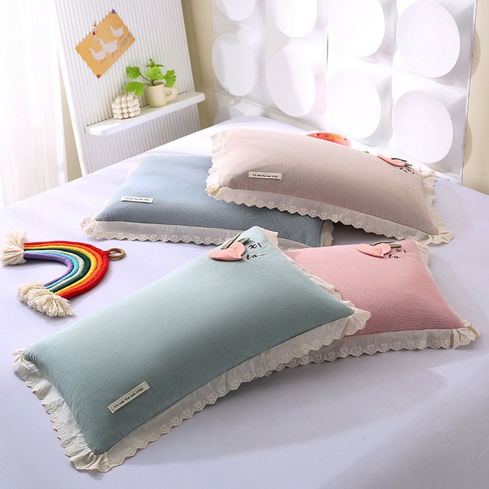 91家纺网 家纺一手货源 找家纺 （总）蔻眠 爱心桃-全棉水洗棉立体刺绣荞麦护颈枕芯儿童学生成人枕头