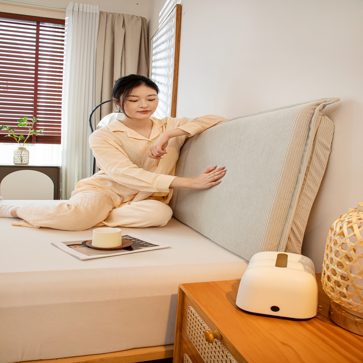 91家纺网 家纺一手货源 找家纺 沐沐家纺 2026新款灯芯绒床头平板大靠背 灰色