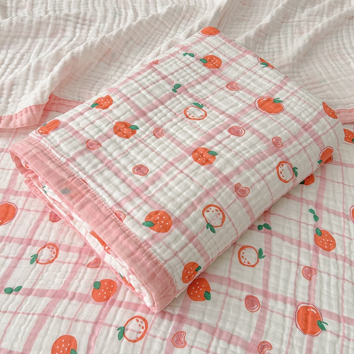 91家纺网 家纺一手货源 找家纺 萌飞 2025新款全棉纯棉六层纱布泡泡纱布毛巾被夏凉被空调被 粉草莓