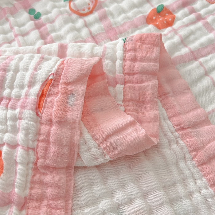 91家纺网 家纺一手货源 找家纺 萌飞 2025新款全棉纯棉六层纱布泡泡纱布毛巾被夏凉被空调被 粉草莓