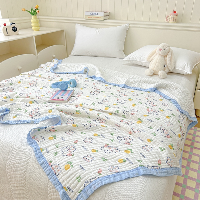 91家纺网 家纺一手货源 找家纺 萌飞 2025新款全棉纯棉六层纱布泡泡纱布毛巾被夏凉被空调被 萝卜兔