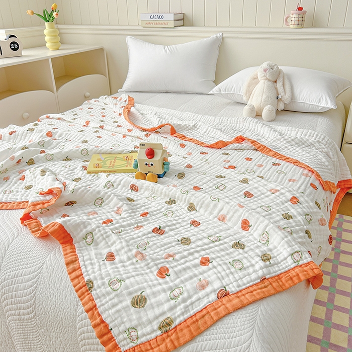 91家纺网 家纺一手货源 找家纺 萌飞 2025新款全棉纯棉六层纱布泡泡纱布毛巾被夏凉被空调被 缤纷果园