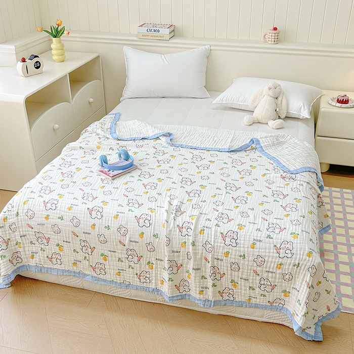 91家纺网 家纺一手货源 找家纺 萌飞 2025新款全棉纯棉六层纱布泡泡纱布毛巾被夏凉被空调被 萝卜兔