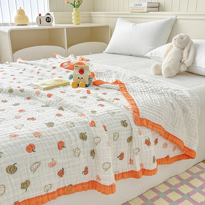 91家纺网 家纺一手货源 找家纺 萌飞 2025新款全棉纯棉六层纱布泡泡纱布毛巾被夏凉被空调被 缤纷果园