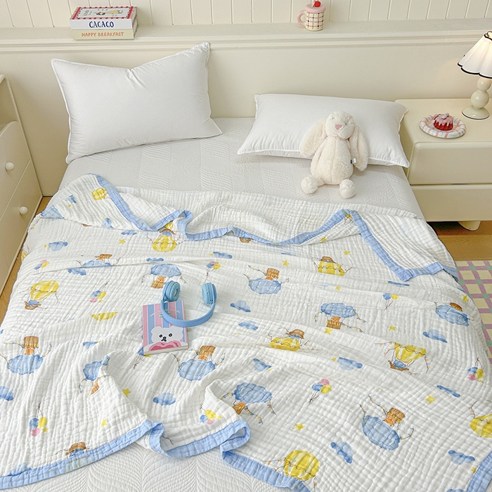 91家纺网 家纺一手货源 找家纺 萌飞 2025新款全棉纯棉六层纱布泡泡纱布毛巾被夏凉被空调被 热气球