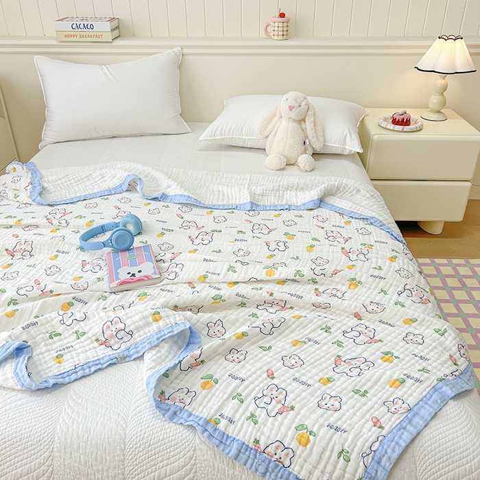 91家纺网 家纺一手货源 找家纺 萌飞 2025新款全棉纯棉六层纱布泡泡纱布毛巾被夏凉被空调被 萝卜兔