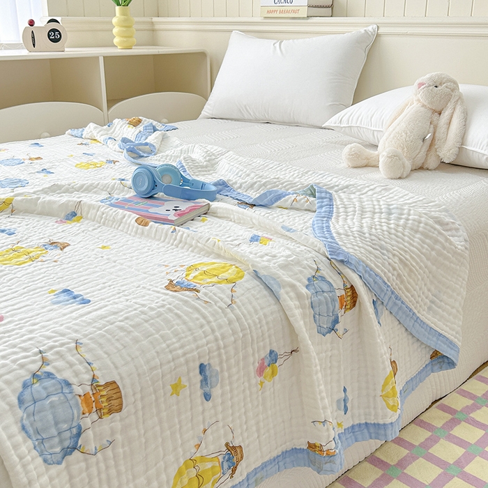 91家纺网 家纺一手货源 找家纺 萌飞 2025新款全棉纯棉六层纱布泡泡纱布毛巾被夏凉被空调被 热气球