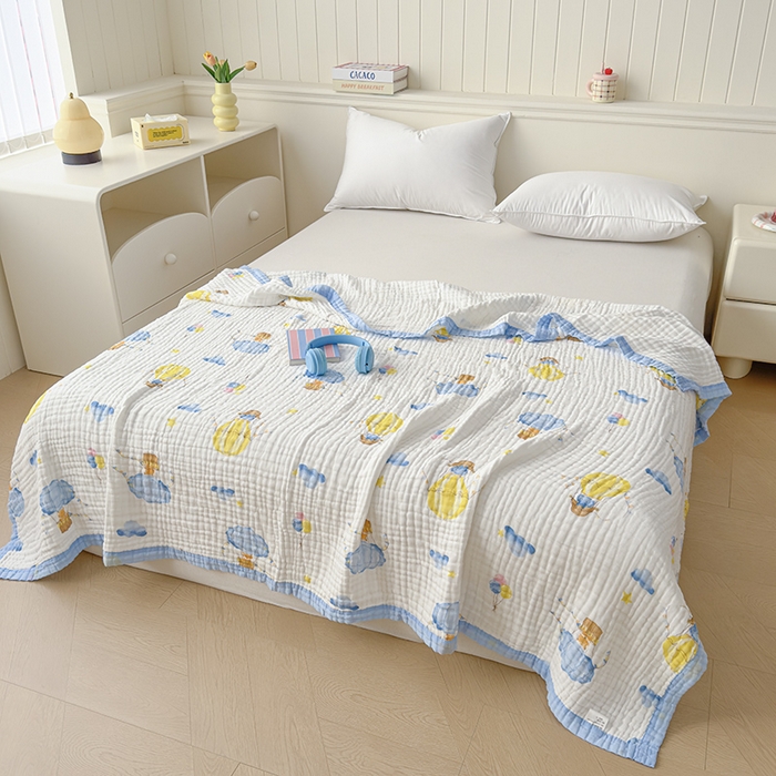 91家纺网 家纺一手货源 找家纺 萌飞 2025新款全棉纯棉六层纱布泡泡纱布毛巾被夏凉被空调被 热气球