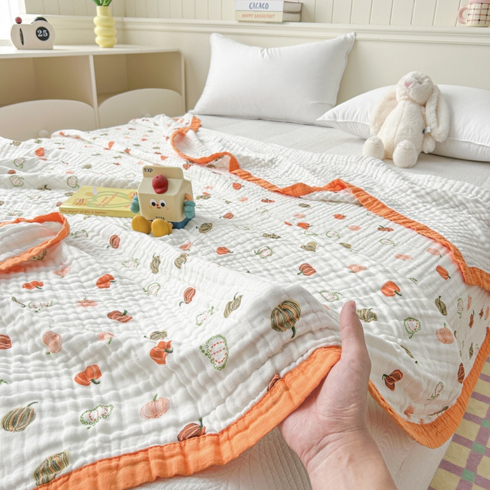 91家纺网 家纺一手货源 找家纺 萌飞 2025新款全棉纯棉六层纱布泡泡纱布毛巾被夏凉被空调被 缤纷果园