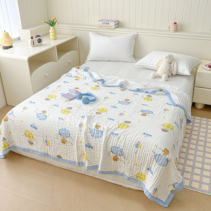 91家纺网 家纺一手货源 找家纺 萌飞 2025新款全棉纯棉六层纱布泡泡纱布毛巾被夏凉被空调被 热气球