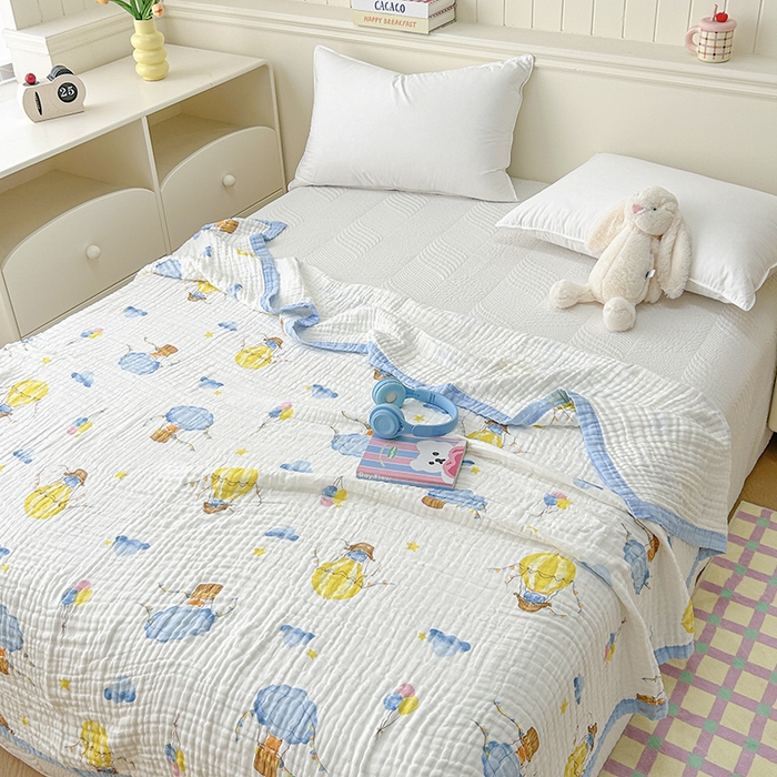 91家纺网 家纺一手货源 找家纺 萌飞 2025新款全棉纯棉六层纱布泡泡纱布毛巾被夏凉被空调被 热气球