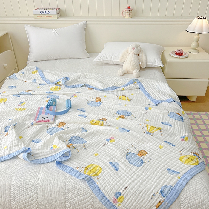 91家纺网 家纺一手货源 找家纺 萌飞 2025新款全棉纯棉六层纱布泡泡纱布毛巾被夏凉被空调被 热气球