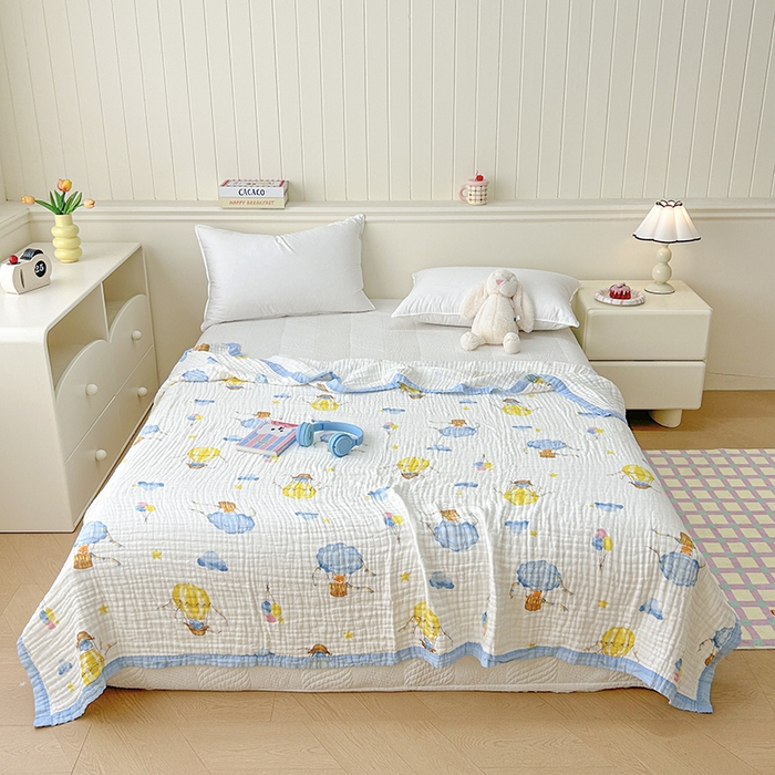 91家纺网 家纺一手货源 找家纺 萌飞 2025新款全棉纯棉六层纱布泡泡纱布毛巾被夏凉被空调被 热气球