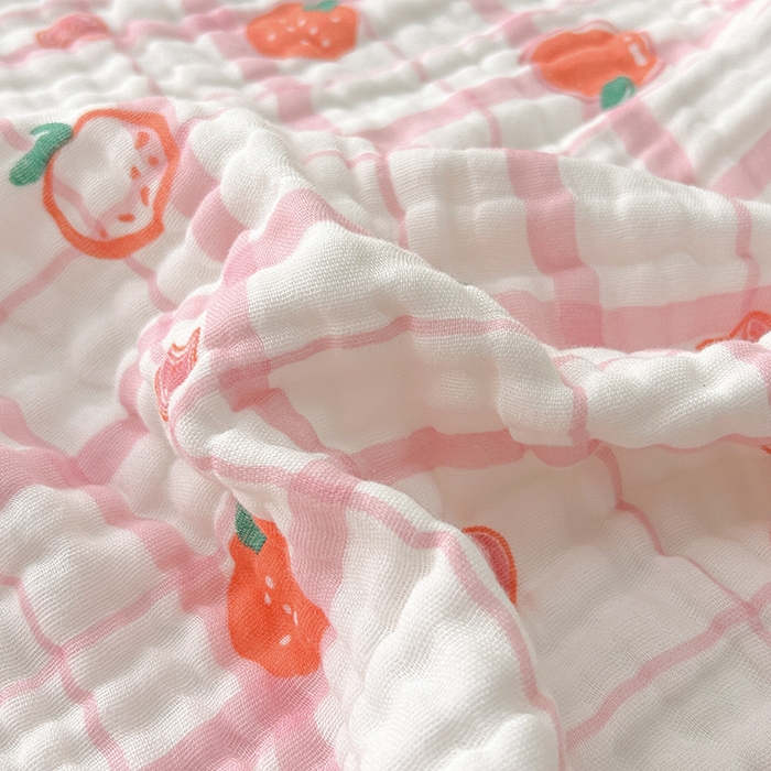 91家纺网 家纺一手货源 找家纺 萌飞 2025新款全棉纯棉六层纱布泡泡纱布毛巾被夏凉被空调被 粉草莓