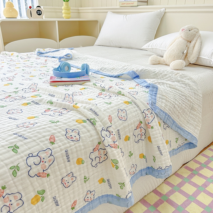 91家纺网 家纺一手货源 找家纺 萌飞 2025新款全棉纯棉六层纱布泡泡纱布毛巾被夏凉被空调被 萝卜兔