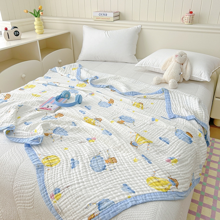 91家纺网 家纺一手货源 找家纺 萌飞 2025新款全棉纯棉六层纱布泡泡纱布毛巾被夏凉被空调被 热气球