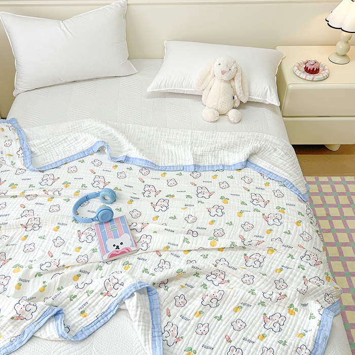 91家纺网 家纺一手货源 找家纺 萌飞 2025新款全棉纯棉六层纱布泡泡纱布毛巾被夏凉被空调被 萝卜兔