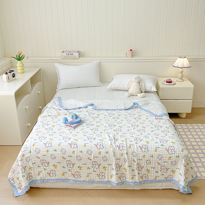 91家纺网 家纺一手货源 找家纺 萌飞 2025新款全棉纯棉六层纱布泡泡纱布毛巾被夏凉被空调被 萝卜兔