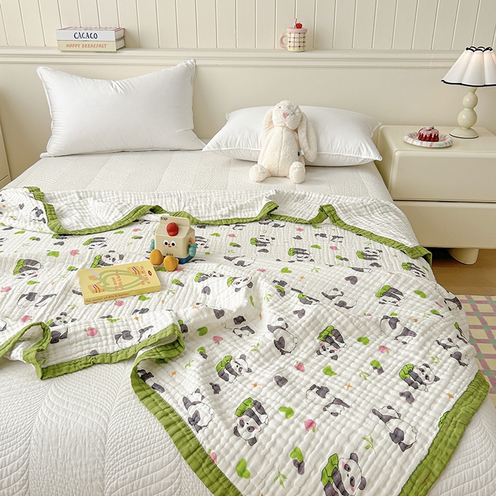 91家纺网 家纺一手货源 找家纺 萌飞 2025新款全棉纯棉六层纱布泡泡纱布毛巾被夏凉被空调被 熊猫